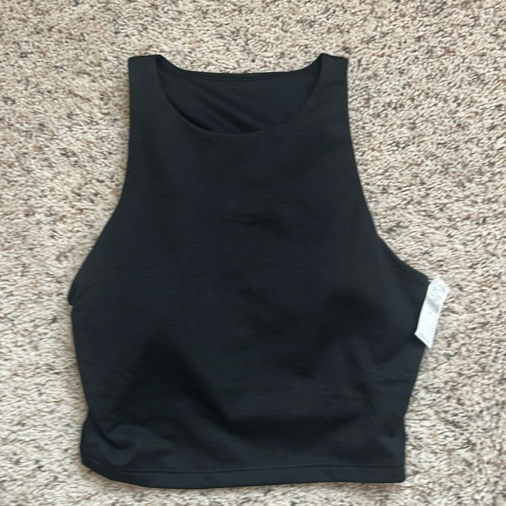 CloudComfy High-Neck Long Line Crop Top/Sports Bra - Black Color - Size Small